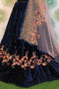 Charming Navy Blue Thread Embroidered Velvet Designer Lehenga Choli