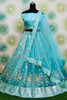 Enchanting Sky-Blue Mirror Work Net Lehenga Choli With Dupatta