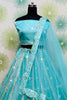 Enchanting Sky-Blue Mirror Work Net Lehenga Choli With Dupatta