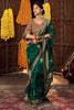 Enjoyable Green Zari Weaving Silk Mehendi Wear Saree With Blouse