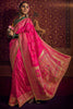 Glamorous Pink Zari Weaving Silk Wedding Saree With Blouse