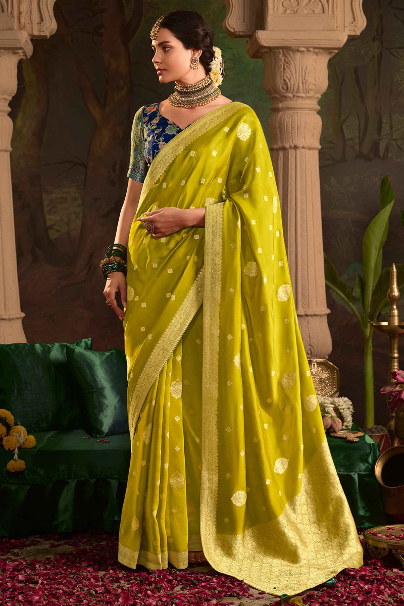Wonderful Yellow Zari Weaving Linen Designer Saree