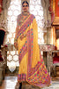 Bewitching Yellow Floral Printed Silk Haldi Wear Saree With Blouse