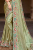 Bewitching Pista Green Sequins Silk Mehendi Wear Saree With Blouse