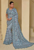 Pacifying Powder Blue Thread Embroidered Organza Engagement Wear Saree
