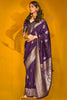 Beautiful Wine Color Zari Weaving Silk Event Wear Saree With Blouse