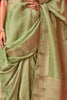 Spectacular Olive Green Zari Weaving Pure Silk Mehendi Wear Saree
