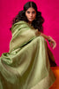 Spectacular Olive Green Zari Weaving Pure Silk Mehendi Wear Saree