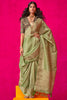 Spectacular Olive Green Zari Weaving Pure Silk Mehendi Wear Saree
