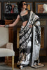 Captivating Black Kalamkari Print Satin Traditional Saree With Blouse
