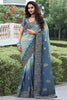 Charming Sea Green Thread Embroidery Organza Silk Function Wear Saree