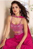 Incredible Rani Pink Georgette Party Wear Crop Top Palazzo With Dupatta