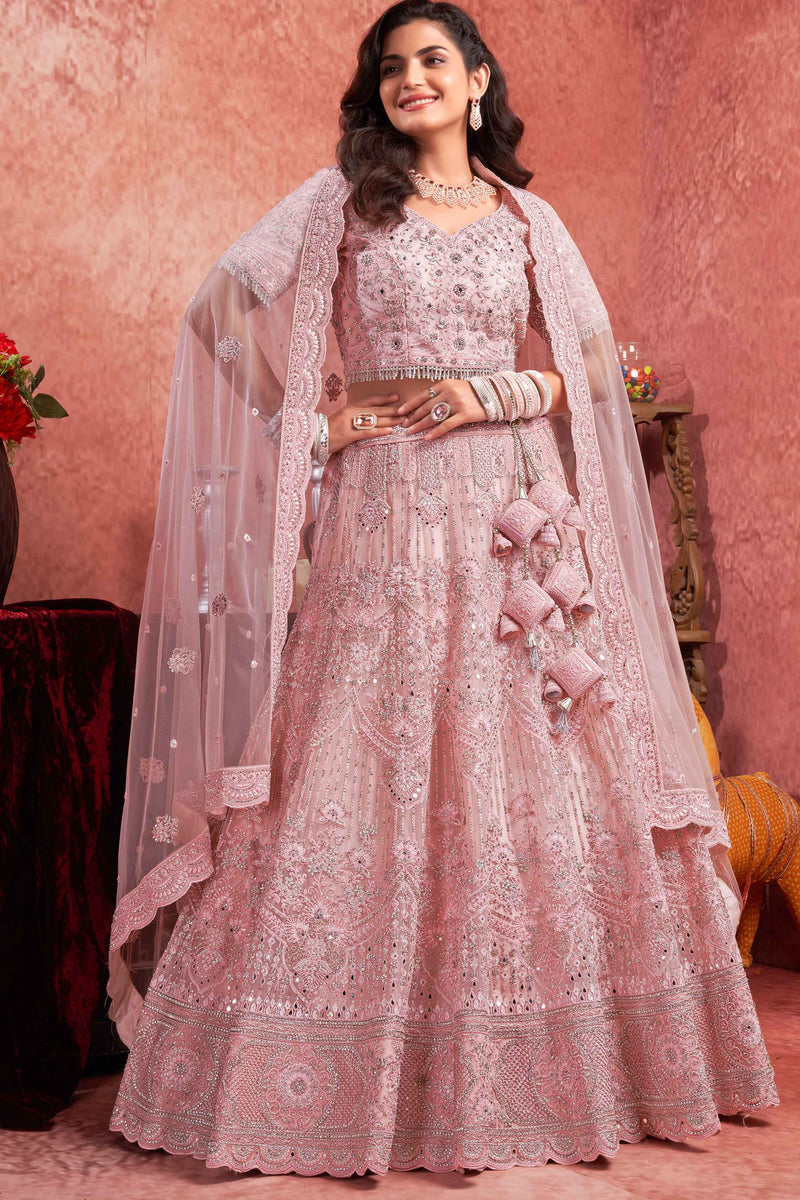 Buy Dusty Pink Net Bridal Lehenga Choli From Designer Lehenga Choli