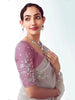 Glamorous Grey Border Work Organza Event Wear Saree With Blouse