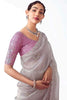 Glamorous Grey Border Work Organza Event Wear Saree With Blouse