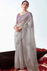 Glamorous Grey Border Work Organza Event Wear Saree With Blouse