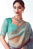 Alluring Light Blue Border Work Organza Engagement Wear Saree