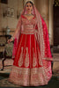 Charming Red Thread Embroidered Silk Bridal Wear Lehenga With Double Dupatta