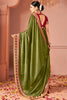Breathtaking Olive Green Swarovski Work Silk Mehendi Wear Saree