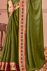 Breathtaking Olive Green Swarovski Work Silk Mehendi Wear Saree