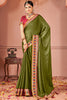 Breathtaking Olive Green Swarovski Work Silk Mehendi Wear Saree