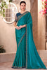 Bewitching Teal Blue Border Work Georgette Party Wear Saree