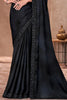 Lovely Black Chiffon Border Work Reception Wear Saree With Blouse