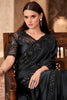 Lovely Black Chiffon Border Work Reception Wear Saree With Blouse