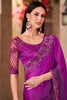 Tantalizing Violet Chiffon Border Work Party Wear Saree With Blouse