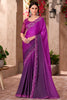 Tantalizing Violet Chiffon Border Work Party Wear Saree With Blouse