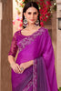 Tantalizing Violet Chiffon Border Work Party Wear Saree With Blouse