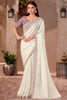 Glamorous White Border Work Georgette Event Wear Saree With Blouse