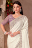 Glamorous White Border Work Georgette Event Wear Saree With Blouse