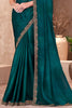 Fascinating Teal Green Border Work Chiffon Wedding Saree With Blouse