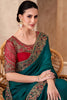 Fascinating Teal Green Border Work Chiffon Wedding Saree With Blouse