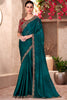 Fascinating Teal Green Border Work Chiffon Wedding Saree With Blouse