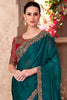 Fascinating Teal Green Border Work Chiffon Wedding Saree With Blouse