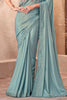 Mesmerizing Sky-Blue Border Work Crepe Party Wear Saree With Blouse