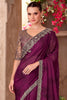 Lovable Wine Border Work Chiffon Reception Wear Saree with Blouse