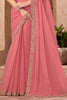 Outstanding Peach Border Work Georgette Engagement Wear Saree