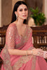 Outstanding Peach Border Work Georgette Engagement Wear Saree