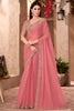 Outstanding Peach Border Work Georgette Engagement Wear Saree