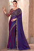 Amazing Navy Blue Border Work Georgette Party Wear Saree With Blouse