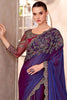 Amazing Navy Blue Border Work Georgette Party Wear Saree With Blouse