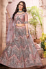 Awesome Dusty Pink Paper Mirror Work Net Lehenga Choli With Dupatta