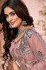 Awesome Dusty Pink Paper Mirror Work Net Lehenga Choli With Dupatta