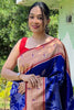 Precious Blue Zari Weaving Paithani Silk Traditional Saree With Blouse