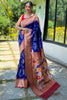 Precious Blue Zari Weaving Paithani Silk Traditional Saree With Blouse