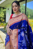 Precious Blue Zari Weaving Paithani Silk Traditional Saree With Blouse