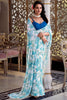 Adorable Sky Blue Floral Printed Chiffon Event Wear Saree With Blouse